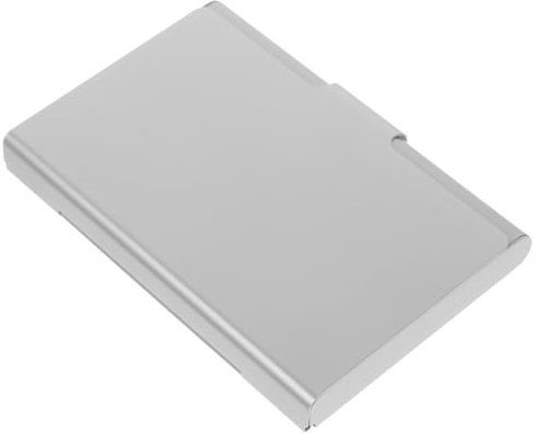 COHEALI Boîte à Cartes de Visite en Alliage d'Aluminium Porte-Cartes de Bureau Argenté Épais Organiseur Portable Haute Capacité pour Cartes Professionnelles Usage Bureau et Voyage
