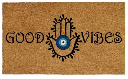 Croft&Cane Good Vibes Evil Eye Coir Doormat - 17x30 inch Non-Slip Door Mat