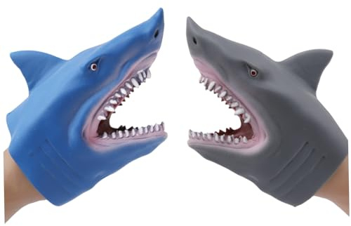 Paquete de 2 Marionetas de Mano de tiburón, Goma Suave, realistas para niños, Juegos de rol, narración de Cuentos, diversión Familiar