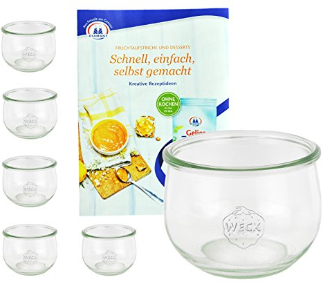 MamboCat 6er Set Weckgläser 580 ml Tulpenform I Original Weck Tulpenglas Dessertglas I Einweckgläser für Obst Gemüse UVM I Weck Gläser ohne Deckel inkl. Diamant-Zucker Gelierzauber Rezeptheft