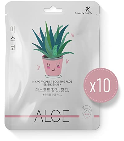 Beautykei Aloe Vera Maske 10er Pack-feuchtigkeit Anti-aging Beruhigend Hypoallergen mit Echten Bestandteilen Tolle Gesichtsmaske für Die Hautpflege