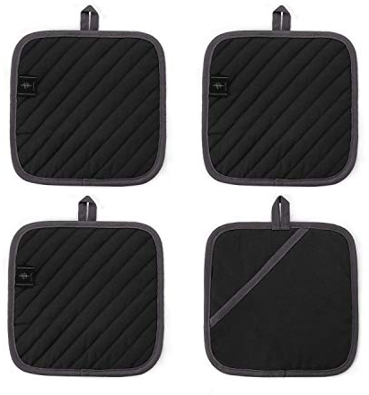 BONTHEE 20CM*20CM Set di 4 presine da Cucina per Cottura Cucina in 100% Cotone - Nero