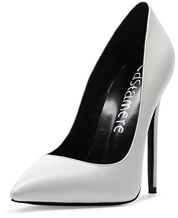 Castamere Mujer Zapatos de Tacón Zapatos Mujer Tacon Fiesta Sexy Clásico Stilettos High Heels Forro Negro Zapatos Tacones Altos 12cm PU Blanco EU 38