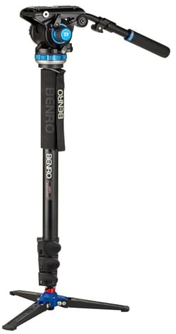 Benro A48FD Aluminum Video Monopod with S6 PRO Video Head, Flip-Lock 4-Section Legs, 3-Leg Locking Base and 13.2 lb Payload for Mirrorless and HDSLR Video Shooting (A48FDS6PRO)