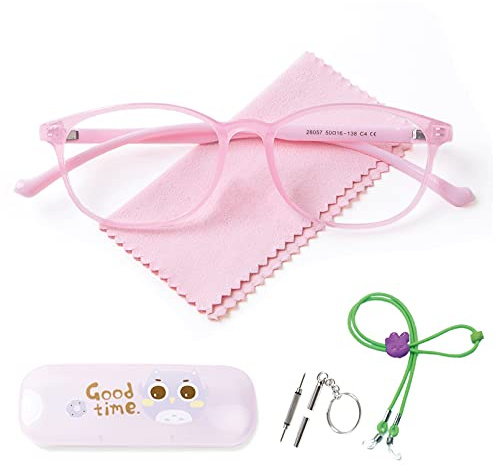 AetrvoHope Ultra-Light Blue Light Blocking Glasses with Case for Kids and Teens,Anti Eyestrain &UV400 (Clear Pink)