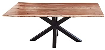 SAM Esszimmertisch 240x100cm Toledo, echte Baumkante, Akazienholz naturfarben, massiver Baumkantentisch mit Spider-Gestell Mattschwarz