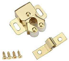 Door Catch, 10pcs Double Roller Cupboard Door Latch, Hardware Roller Cabinet Catch with Screws for Wardrobe, Home Furniture Cupboard (Gold)