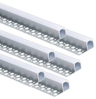Besseto Plaster-in LED Channel 6 Pack 6.6FT/2 Meter Trim Edge Tile LED Strip Aluminum Channel, Trimless Recessed Drywall Aluminum LED Profile with Milky Diffuser and End Caps