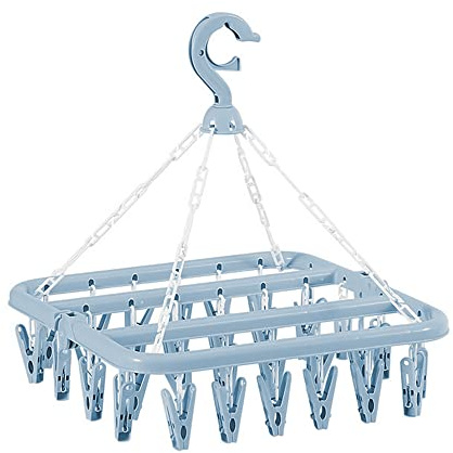 Heshebuy Faltbarer Wäscheständer mit 32 Clips, Wäscheständer Faltbarer Sockenaufhänger, zum Aufhängen (Blau)