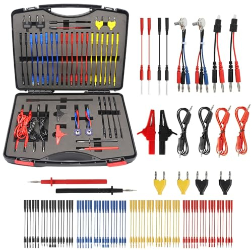 Messleitungen Prüfkabel Kits, 92tlg Multimeter Messleitungen Set,Kabelkoffer Prüfkabel Prüfspitzen für KFZ Fehlerdiagnose,Test Lead Kit,Fehlerdiagnose Testkabel Werkzeugkoffer Kabelsatz für Multimeter