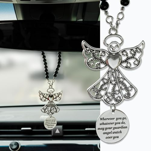 Rislobx Angel Wings Hanging Ornaments for Car Rear View Mirror, Metal Guardian Angel Wings Car Charm Pendant Rear View Mirror Hanger Decor for Lover Family Christian Gifts