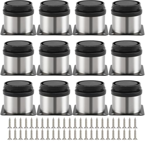 MAHIONG Lot de 12 pieds de canapé réglables de 50 mm, pieds d'armoire ronds en acier inoxydable avec vis, pour bricolage, bureau, cuisine, ottomane