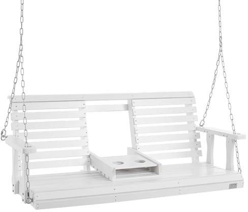 VEVOR Columpio de Madera para Porche 152x71x60cm, Columpio de Banco para Patio y Jardín, Capacidad de Carga Fuerte Mejorada de 880 Libras, Banco de Silla con Cadenas Colgantes para Exteriores, Blanco