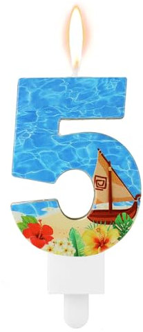 Vela con Número de cumpleaños, Decoración de Velero para Fiesta de cumpleaños Temática de Playa, Parafina Azul, Vela para Pastel (Número 5)