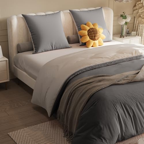 Tanant Ropa de cama de 4 piezas de 160 x 200 cm, 1 funda nórdica, 1 sábana bajera ajustable, 2 fundas de almohada, sábana bajera reversible de microfibra, con 4 cuerdas de esquina para fijación