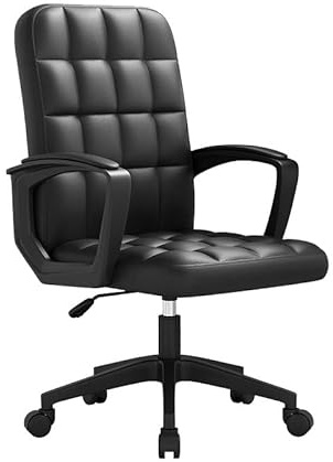 Future Warrior Leder Ergonomische Schreibtischstuhl-Bürostuhl, 360 ° Schwenk Mit Hoher Dichte, Höhepunkt, Höhe Einstellbarer Task-Stuhl, Verstellbarer Eitelkeitsstuhl Mit Armlehne (Schwarz)