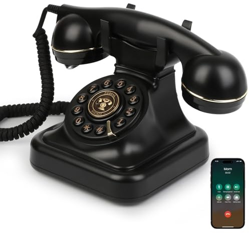 Sangyn Bluetooth Retro Phone with Speakerphone, Bluetooth Landline Telephone, Bluetooth Home Phone with USB Rechargeable Power, Hands-Free Calling & Music Playback, Black