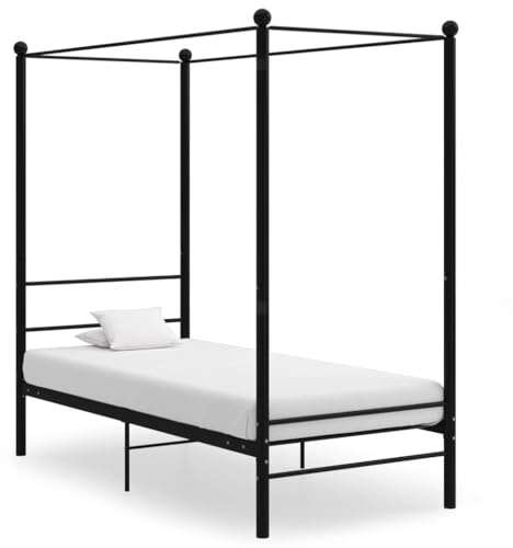 Runheo Himmelssäng, svart, metall, 90 x 200 cm, robust sängram med ribbotten, elegant plattformssäng för sovrum, hållbar sängram