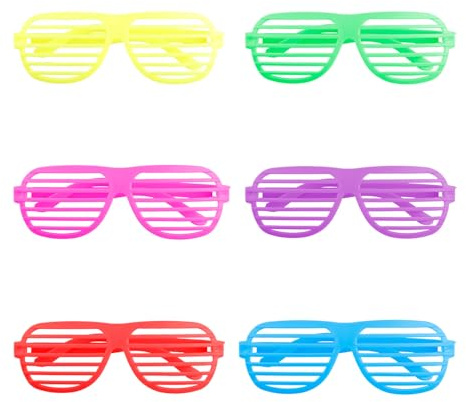 Hopzab Retro Shutter Glasses, 80s Novelty Party Sunglasses, Funky Neon Costume Accessories, Lightweight Plastic Shades for Occasions