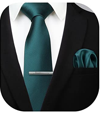 HISDERN Herren Hochzeit Grün Krawatten und Einstecktuch krawattenklammer Set Einfarbige in verschiedenen Farben