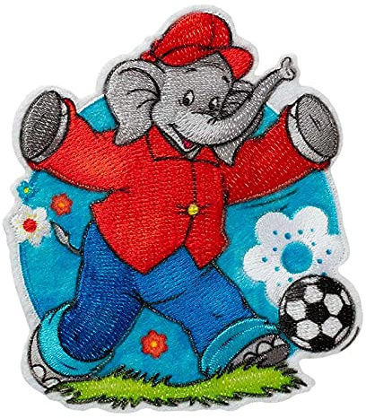 Mono Quick 16161 Benjamin Blümchen mit Fußball Applikation, Bügelbild Patch, Elefant