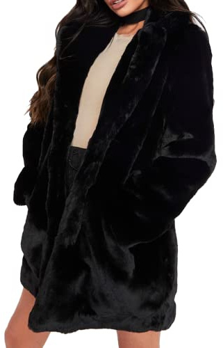 TOPONSKY Furry Jackets Faux Fur Winter Fancy Women Fluffy Fuzzy Cruella Coat Black M