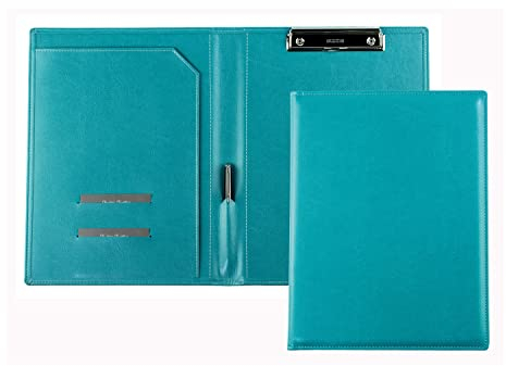 DELMON VARONE - Klemmbrett Mappe DIN A4 aus veganem Eco Kunstleder Türkis - Organizer Klemmbrettmappe mit Blockklemme, Stiftschlaufe & Steckfächer - Klassische Echtleder Business-Mappe