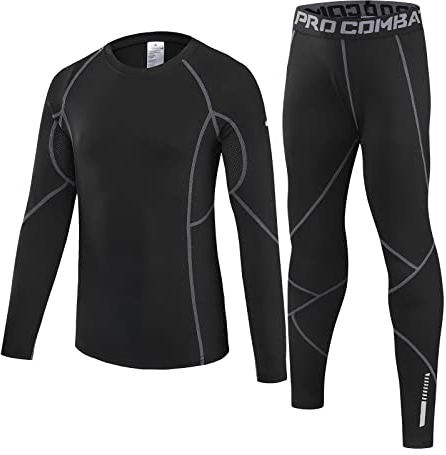 Leeboom Thermounterwäsche Kinder Fussball Skiunterwäsche Kinder Atmungsaktiv Funktionsunterwäsche Schnelltrocknend für Training Skifahren Radsport (Oberteil + Hose)