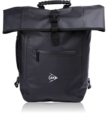 DUNLOP 4-in-1 Fahrradrucksack 25L - Rolltop Rucksack - Rucksack Wasserdicht - Fahrrad Tasche mit Klemmhaken für Gepäckträger - Rollrucksack mit Schultergurt - 31 x 13 x 38 CM - Kunststoff - Schwarz