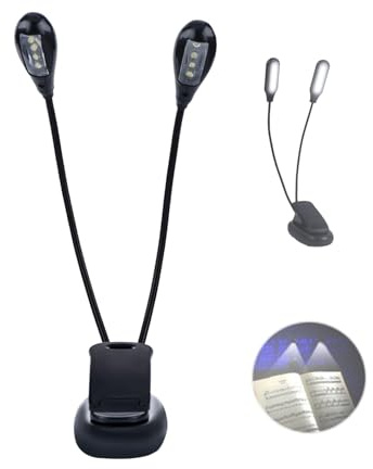 Zunate Clip On musikstativ boklampa, LED, dubbla justerbara armar, 8 pärlor, svart
