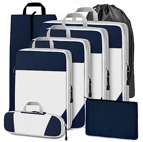 Cinnani Koffer Organizer Set, 8-Teilig Compression Packing Cubes, Packtaschen mit Kompression Packwürfel, Reise Kleidertaschen für Rucksack und Koffer, Kofferorganizer für Kleidung Unterwäsche Schuhe