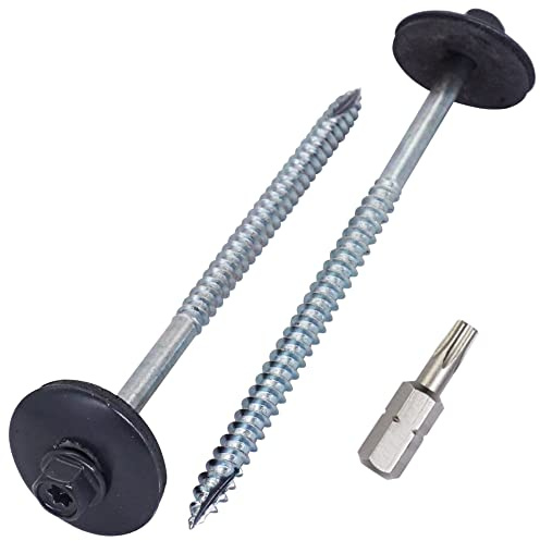 SKIR'CO (60 st) Målade takskruvar, 5,5 x 100 mm träskruvar med EPDM-brickor, sexkantshuvud (antracitgrå, RAL 7016)