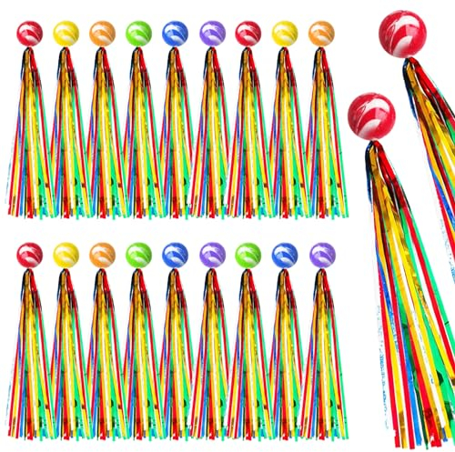20 Stück Flummis für Kinder, Hüpfbälle mit Buntem Schweif, Hüpfball Kinder, 25mm Springball für Kinder mit Farbige BäNder, Jumping Ball für Party Geburtstag Mitgebsel Kinder