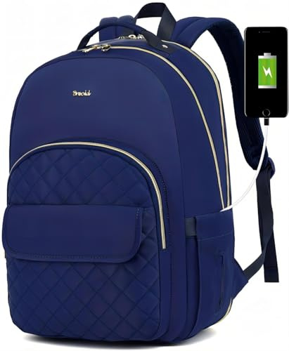 Breold Laptop ryggsäck dam, dagryggsäck kvinnor för universitet resa business skola med USB-laddningsport, bokväska flicka med 15,6 tums laptopfack, TSA-vänlig