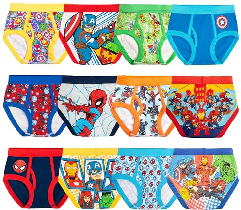 Marvel Boys' Toddler Spiderman & Superhero Friends Exclusive 12-pk Avent Box of Briefs Perfect for Gifting & Potty Training, 12-Pack Superhero Adventures Brief, 12-pack Superhero Adventures