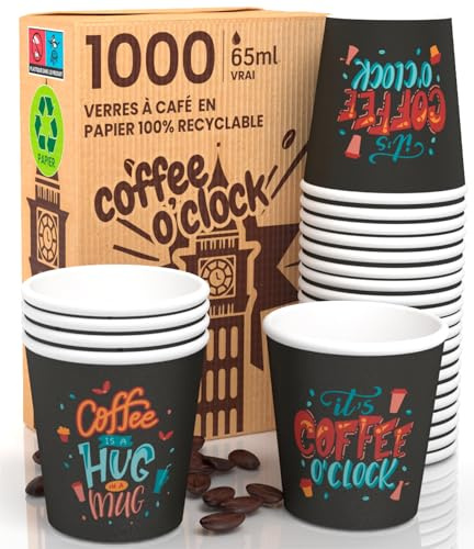 Eurocali 1000 Bicchierini in Carta per caffè 65ml Coffee O'Clock Bicchieri Ecologici Biodegradabili Monouso Piccoli Asporto Bevande Calde
