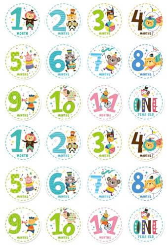 HEALEEP 24 Pcs Autocollants Décor En Bois Nom Signe Grossesse Jalon Autocollant Bébé Douze Bébé Cartes Pour Jalons Moments Stiker Jalons Blocs Ornés Applique Nouveau-Né Animal Le Signe