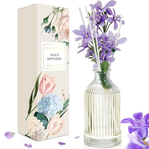 Scent-Hi Reed Diffuser 200ml Fragrance Reed Diffusers, Aromatherapy Diffuser Set with 6 Fiber Sticks, Long Lasting Home Indoor Fragrance Reed Diffuser Set, Freesia