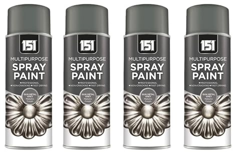 DIOXSTAR Gun Metal Grey Spray Paint, Metallic Finish, Fast Drying, Non-Cracking, DIY Spray Paint for Metal, Wood, Glass, Easy to Use, Multi-Purpose, 400ml (4 PCS)
