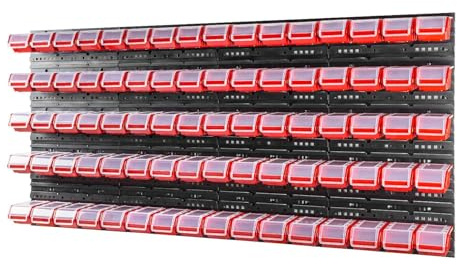 Sistema de almacenamiento de pared, 1585 x 775 mm, 80 unidades, cajas apilables, cajas apilables, cajas de almacenamiento con tapa, placas de pared extrafuertes, estantería ampliable, estantería de