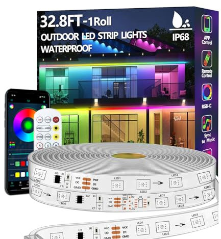 httpsmp 10m Outdoor LED Strip Lights Waterproof,IP68 Outside RGB+IC Light Strip with App/Remote Control,Chase Mode,Music Sync Rope Light for Balcony,Deck,Rooftop,Garden,Pool