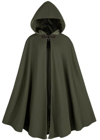 NFAOEGJ Renässans huvkappa med grönt löv Elven brosch medeltida kläder unisex, halloween medeltida kappa med huva