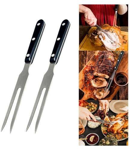 Juego de 2 tenedores para carne, 25 cm, acero inoxidable con mango de plástico, juego de tenedores de carne de acero inoxidable para asar, asar, servir, cocinar