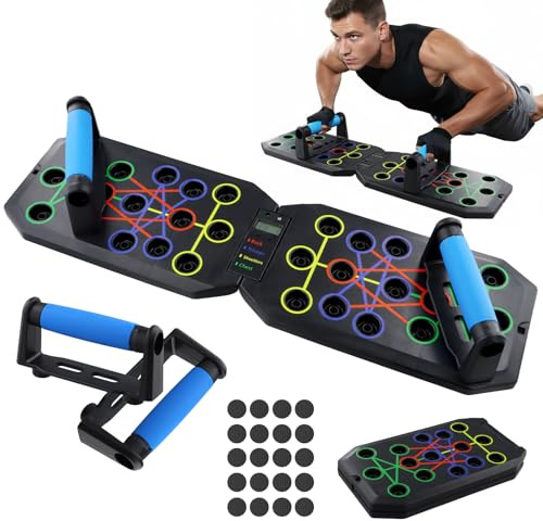 24 en 1 Tabla de Flexiones, Tabla Multifuncional Gimnasio con Función de Contador de Temporizador Tabla Ancha para Flexiones con Mango para Entrenamiento Muscular y Entrenamiento de Fuerza