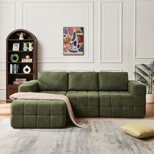 Panana 3/4 Seater Modular Sectional Sofa - 230cm Oversized L-shaped Left/Right Lounge Sofas with Memory Foam Seating Corner Couch for Living Room Bedroom, No Assembly Required (Green)