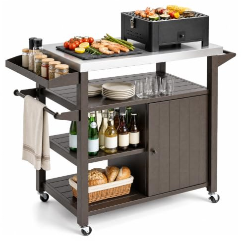 KOMFOTTEU Carrito de Barbacoa con Encimera de Acero Inoxidable
