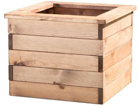 Primrose Scandinavian Redwood Slatted Square Garden Planter with Drainage Slats 47cm
