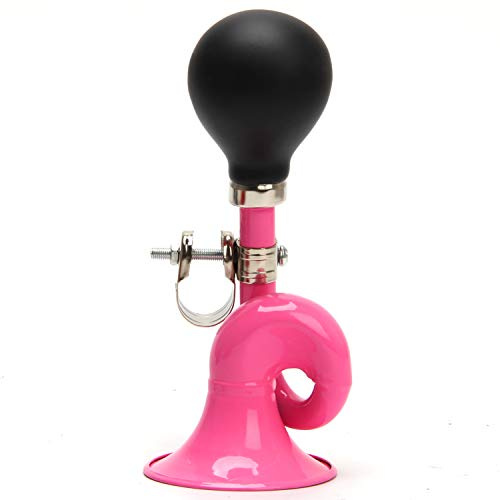 Bugle Horn, Retro Clown Horn, Kids Bike Horn, Coolrunner Classic Vintage Metal Twist Loudspeaker Siren Hooter Snail Air Horn for Vehicles Bicycles Golf Cart (Pink)