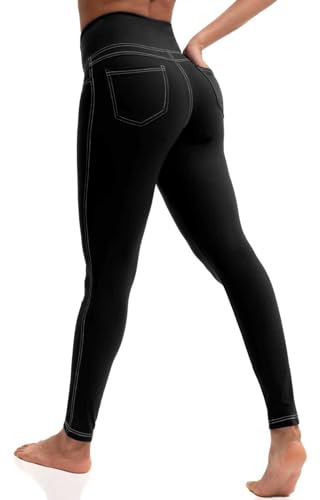 VOOVEEYA Leggings for Women High Waist, Yoga Pants with Pockets Tummy Control Workout Pants Stretchy Jeggings（Black 2XL）