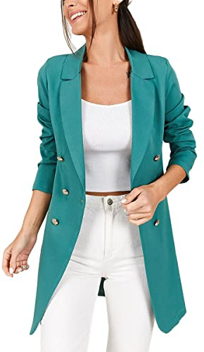 ORANDESIGNE Blazer Donna Elegante Lungo Curvy Scollato Giacca Tailleur Tinta Unita Reverse Business Ol Formale per Ufficio Cardigan c Verde XXL